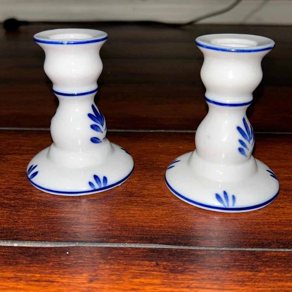 Vintage blue and white candle holders